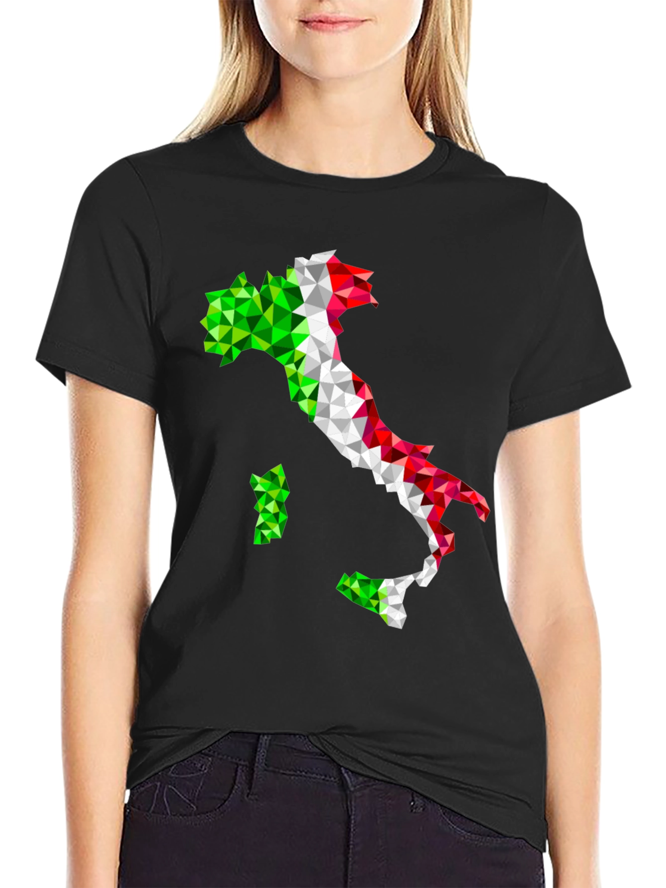 Geometric Italy Flag Graphic Print Black T-Shirt