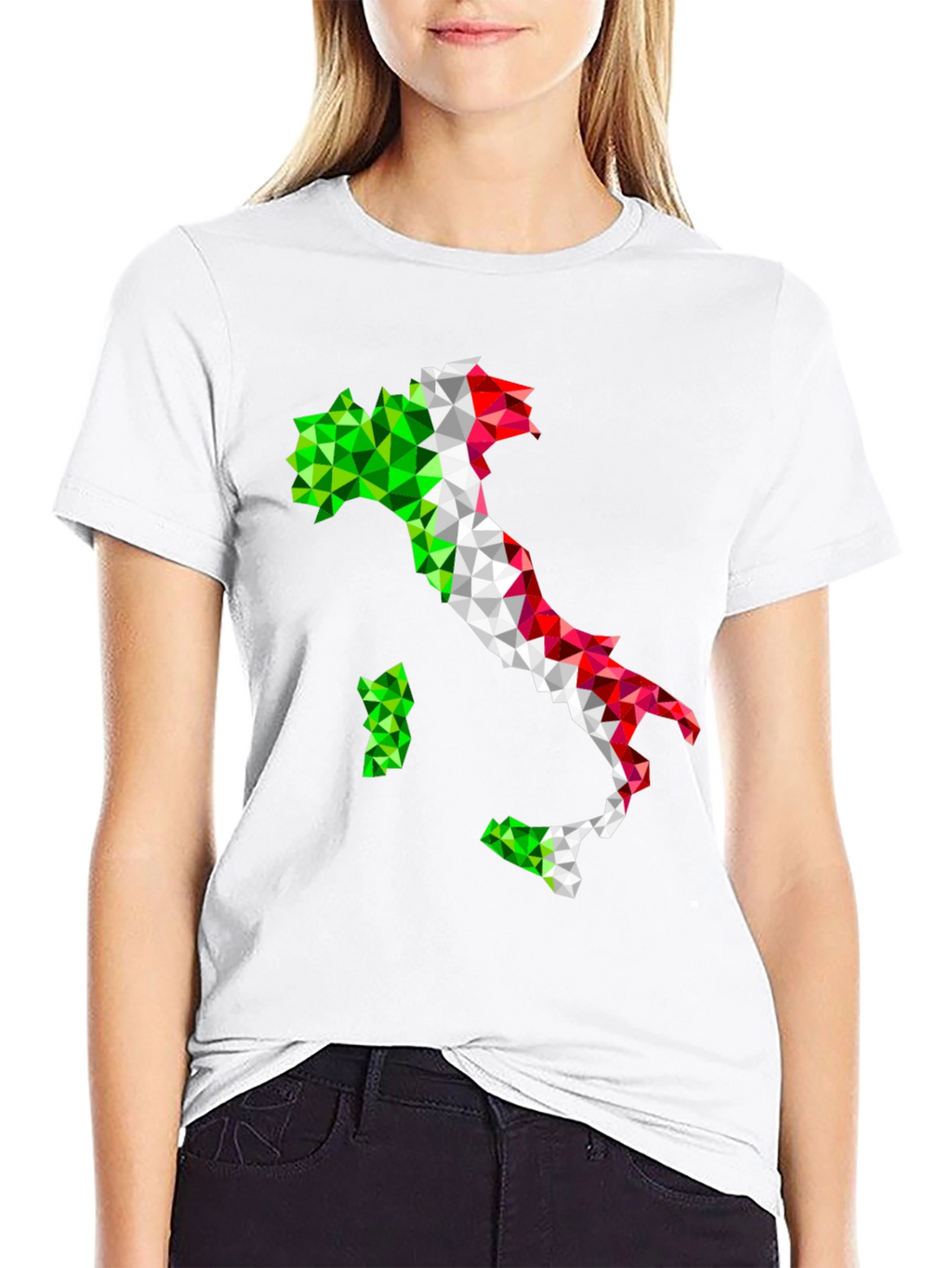 Geometric Italy Flag Graphic Print Black T-Shirt