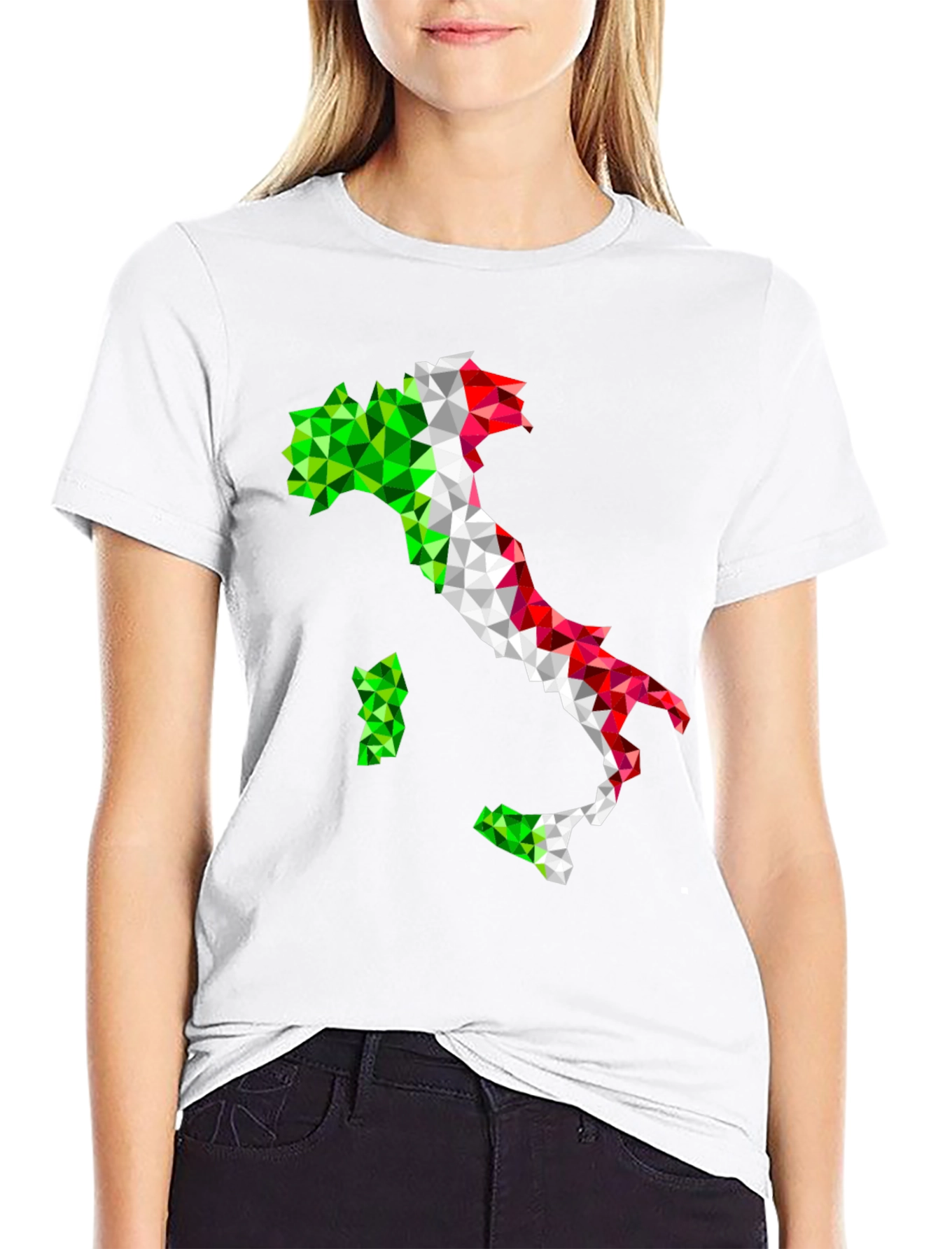 Geometric Italy Flag Graphic Print Black T-Shirt