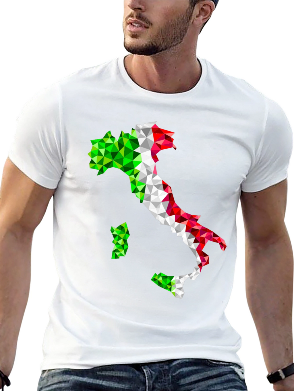 Geometric Italy Flag Graphic Print Black T-Shirt
