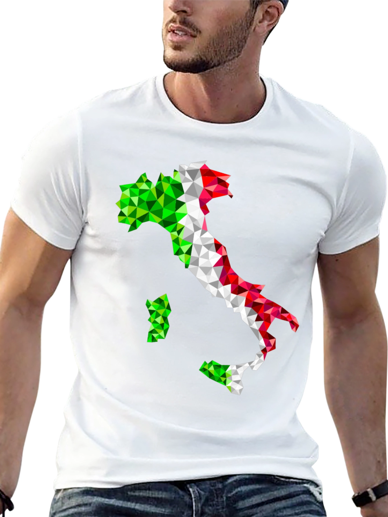 Geometric Italy Flag Graphic Print Black T-Shirt