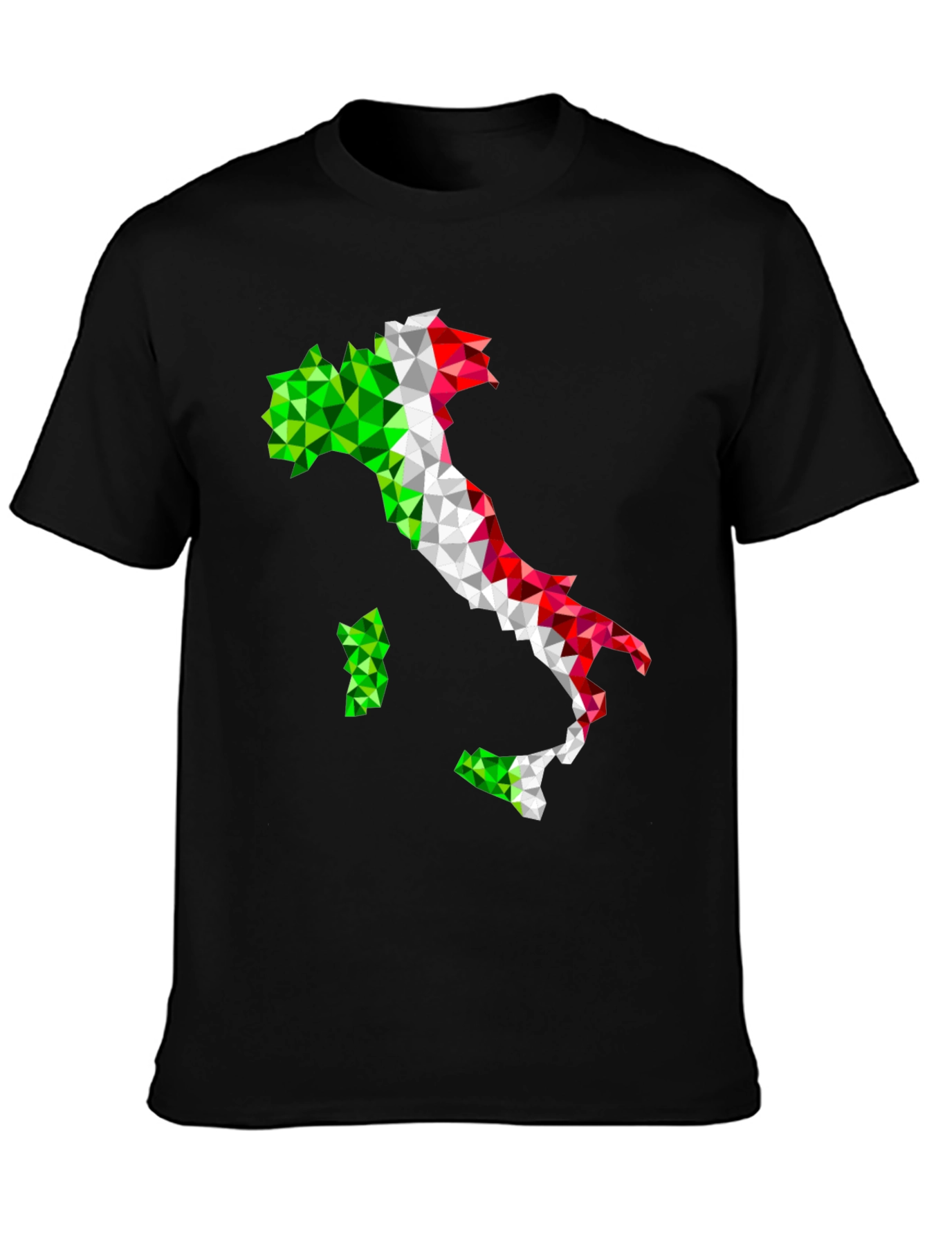 Geometric Italy Flag Graphic Print Black T-Shirt