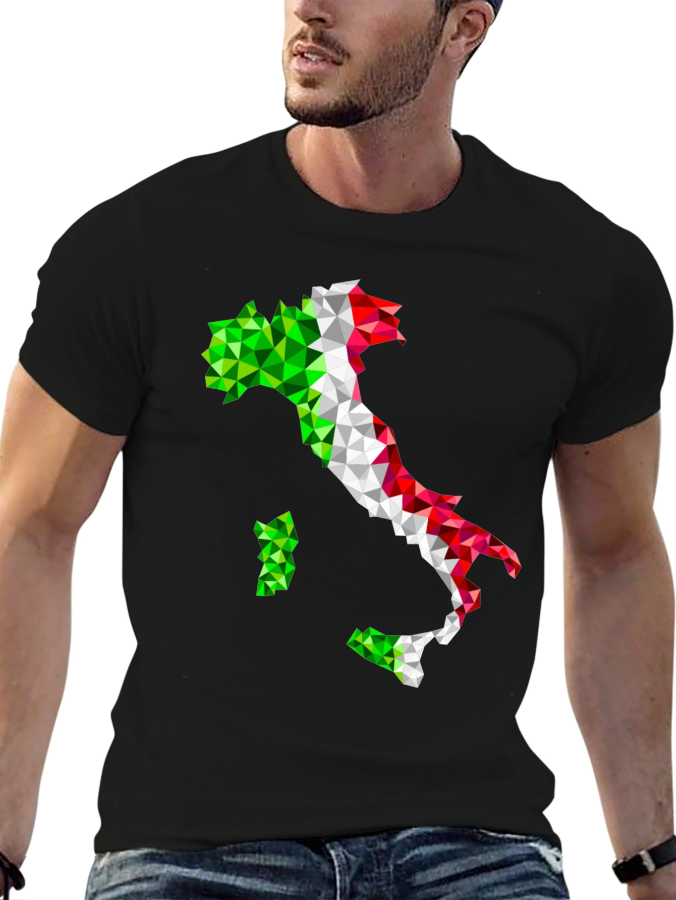 Geometric Italy Flag Graphic Print Black T-Shirt