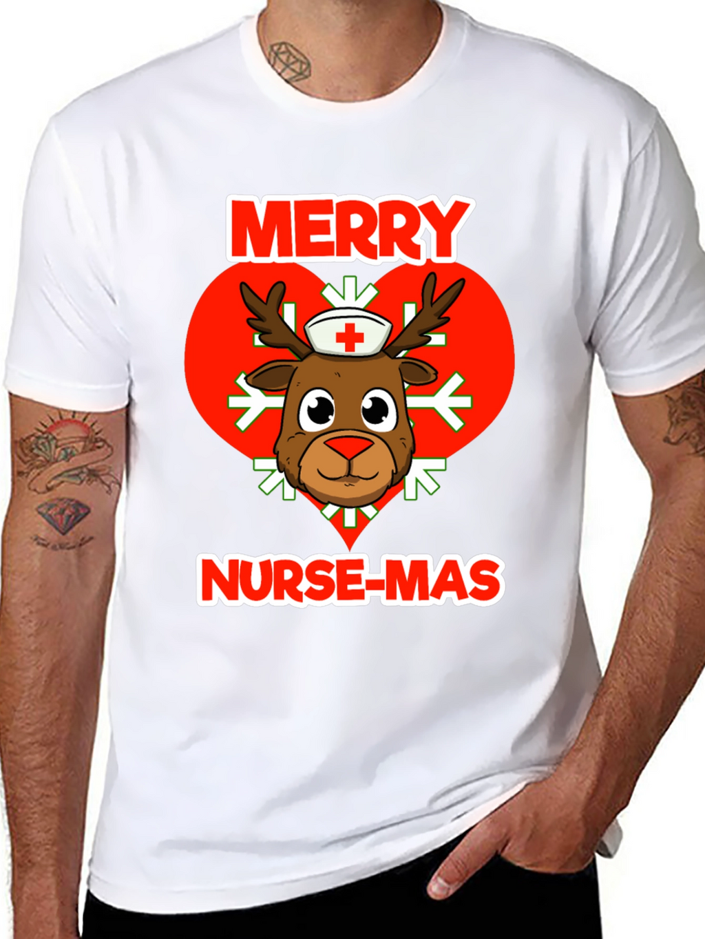 Merry Nurse-Mas T-Shirt: Reindeer Nurse Christmas Tee