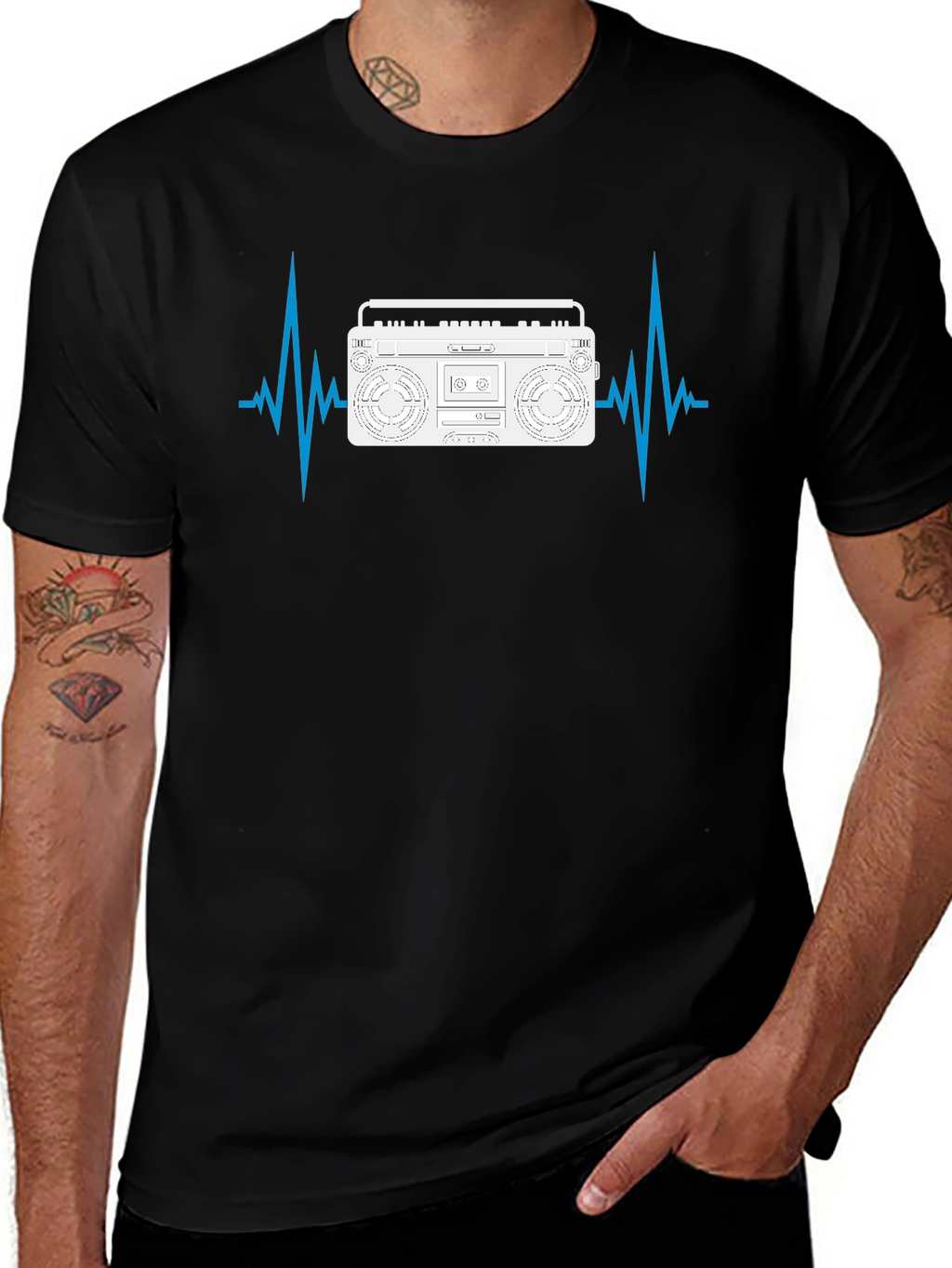 Boombox Heartbeat Mens Black T-Shirt