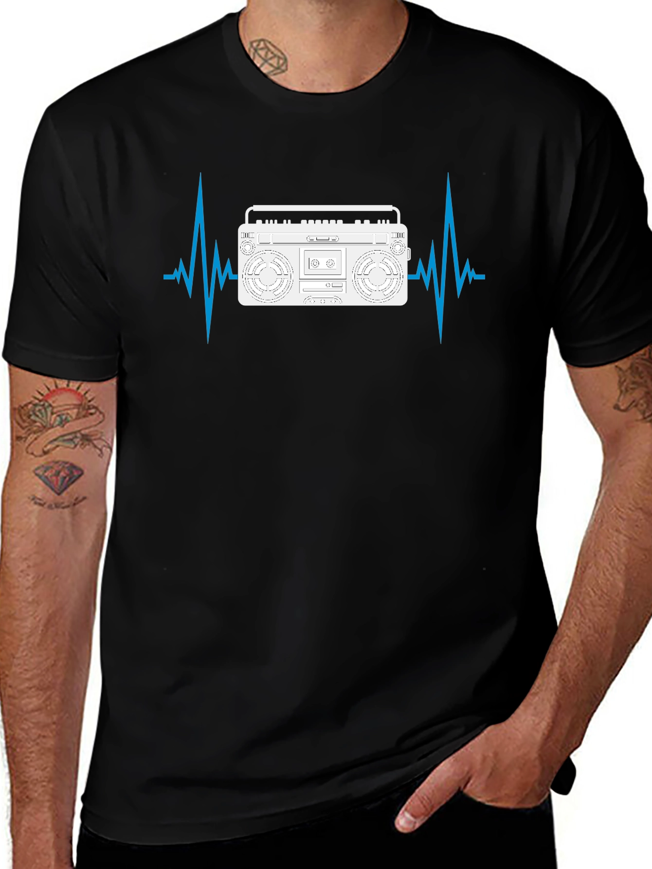 Boombox Heartbeat Mens Black T-Shirt