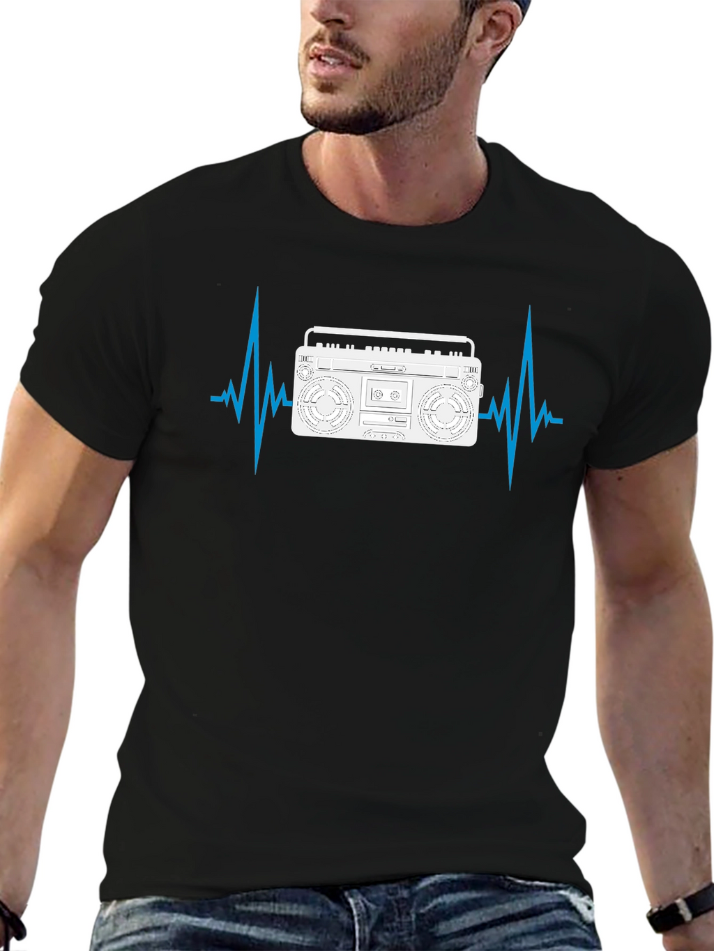 Boombox Heartbeat Mens Black T-Shirt