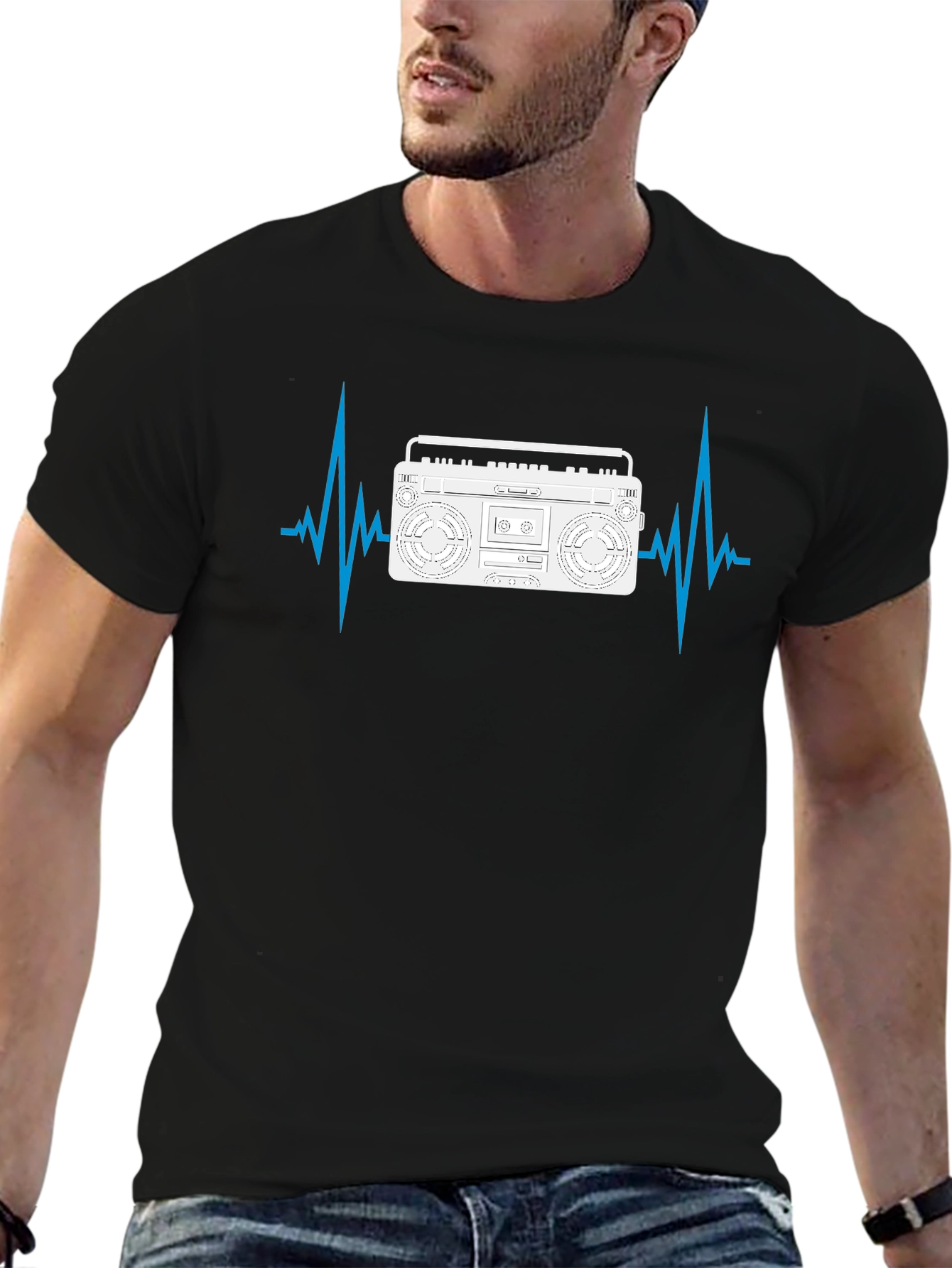 Boombox Heartbeat Mens Black T-Shirt