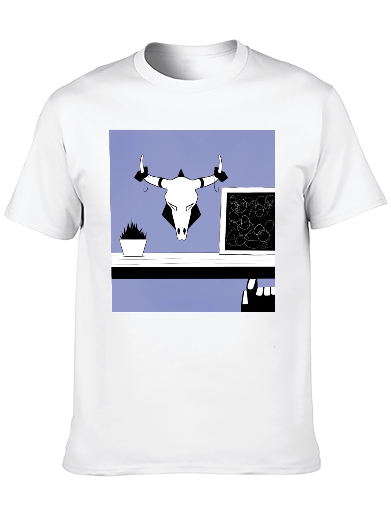 Graphic Tee with Bull Skull Art