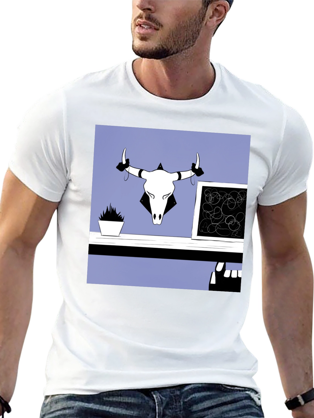 Graphic Tee with Bull Skull Art