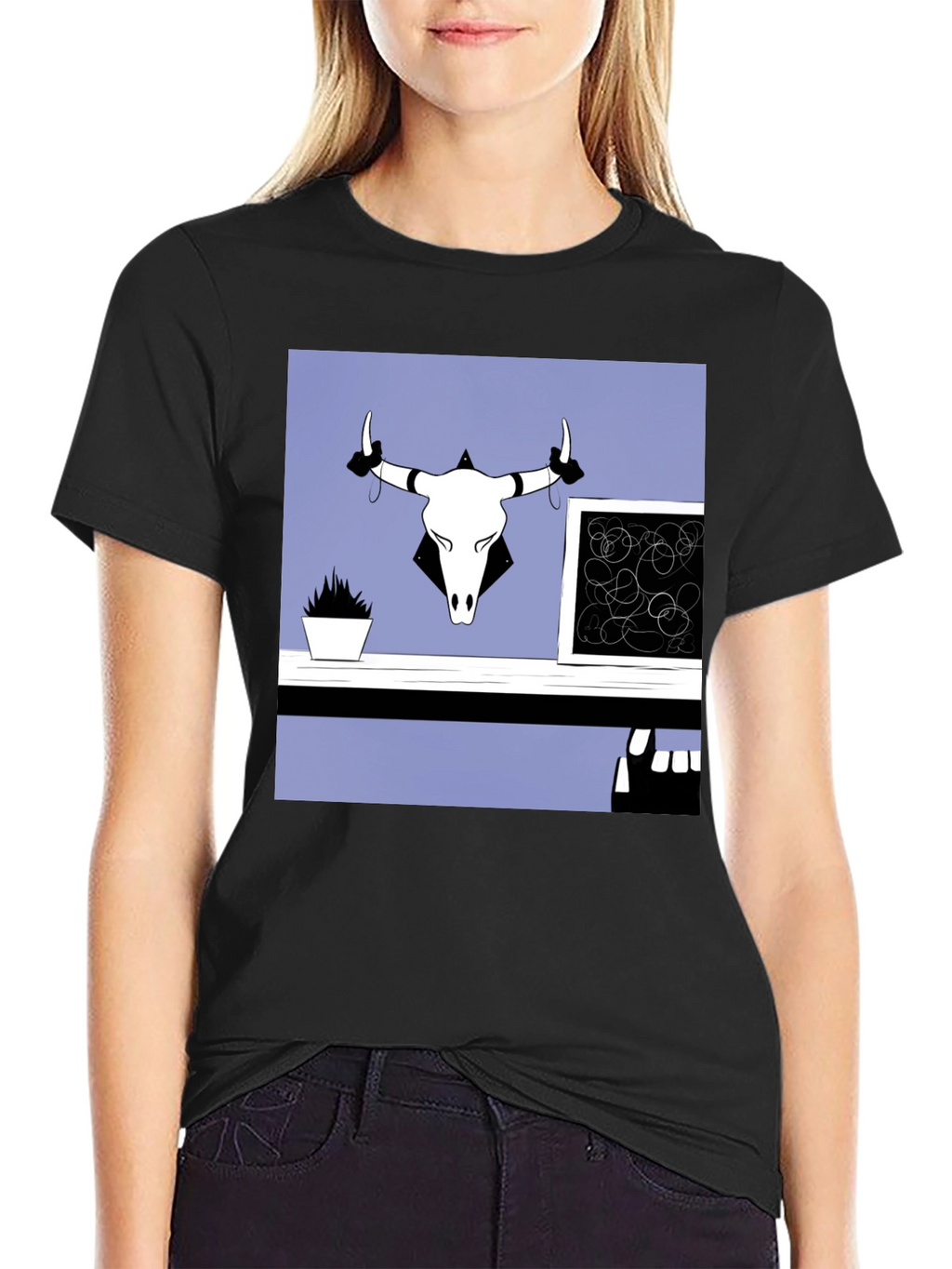 Graphic Tee with Bull Skull Art