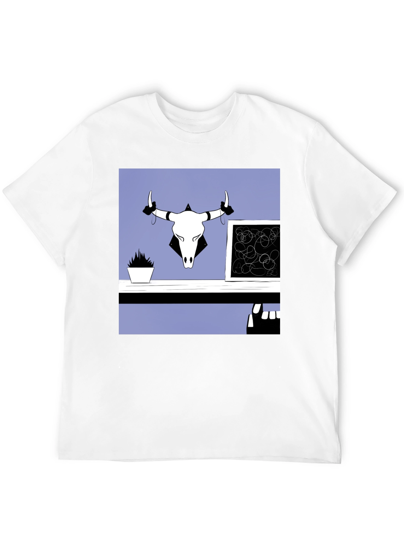 Graphic Tee with Bull Skull Art