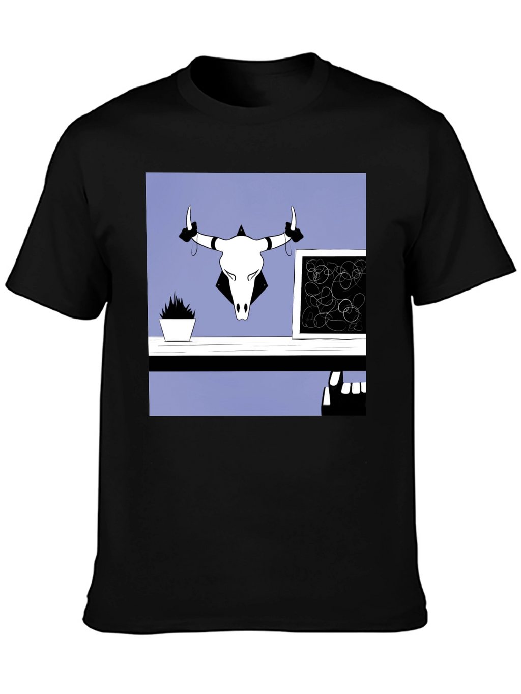 Graphic Tee with Bull Skull Art
