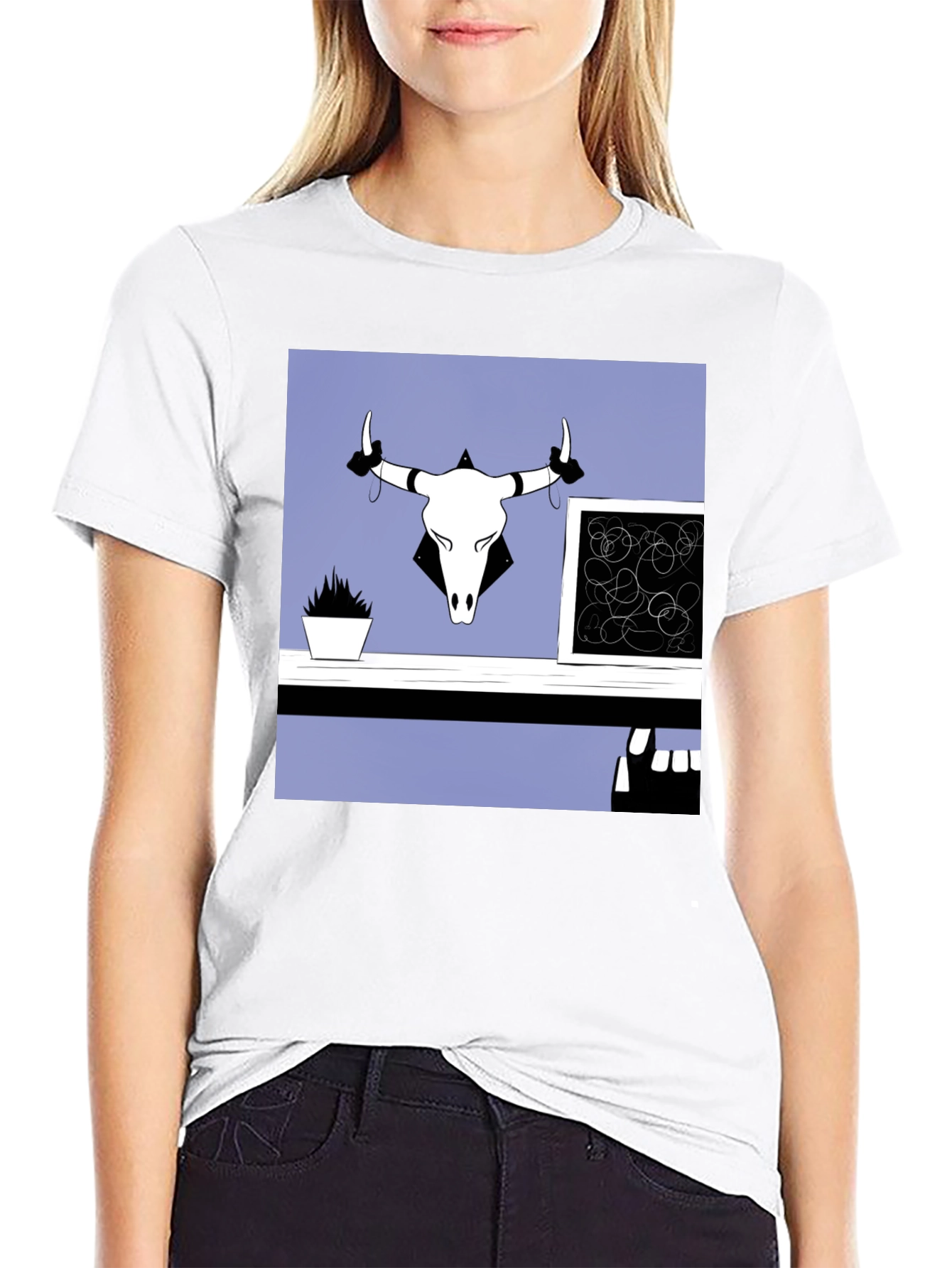 Graphic Tee with Bull Skull Art