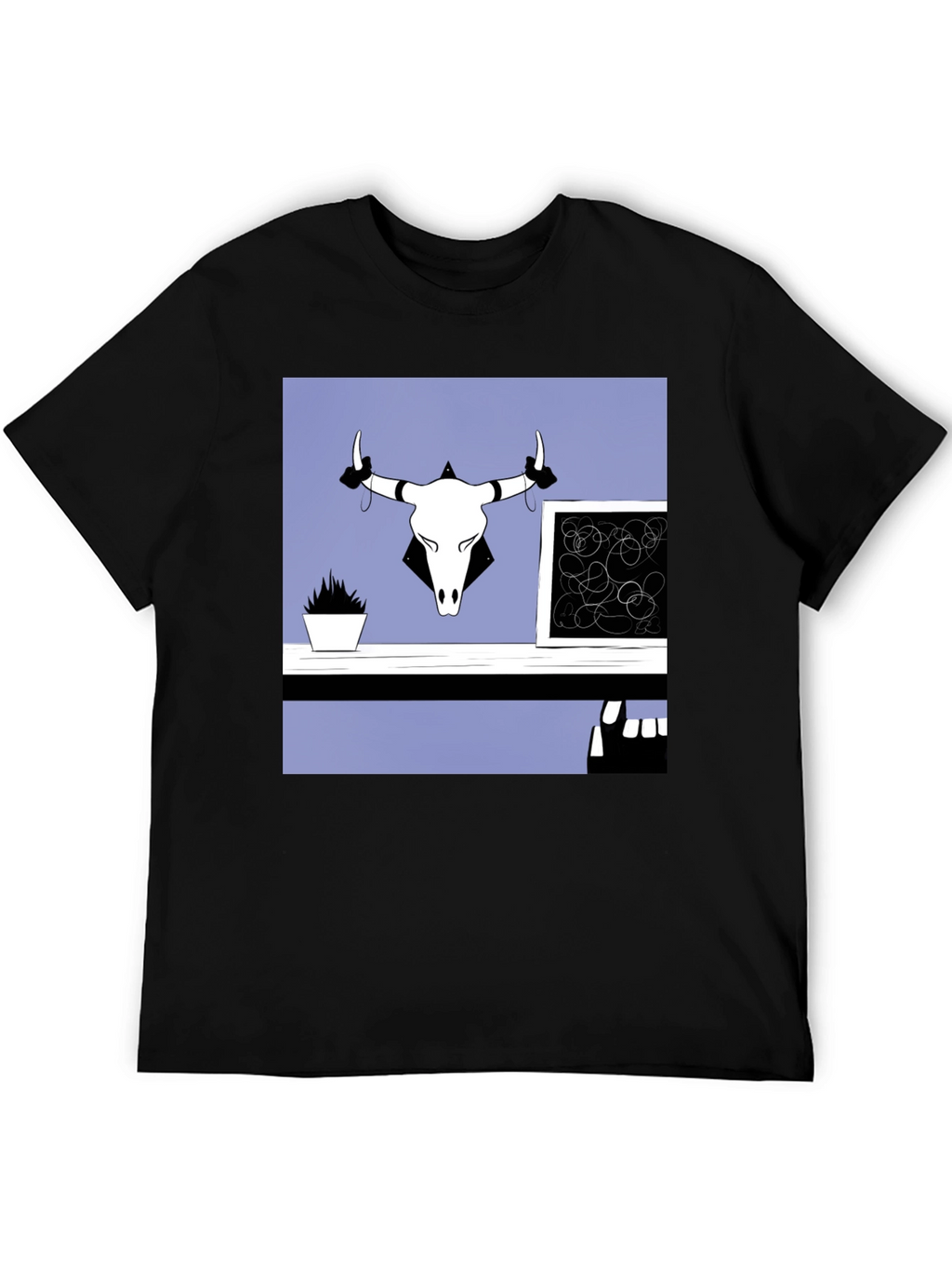 Graphic Tee with Bull Skull Art