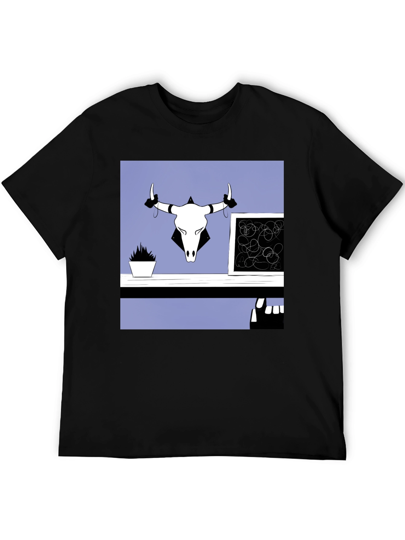 Graphic Tee with Bull Skull Art