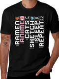Ramen Anime Cats Sketch Sleep Repeat T-Shirt