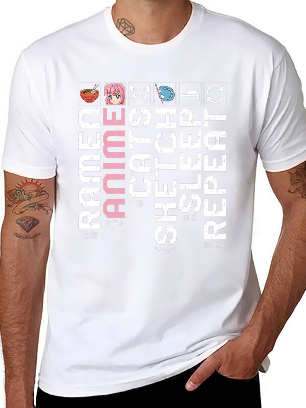 Ramen Anime Cats Sketch Sleep Repeat T-Shirt