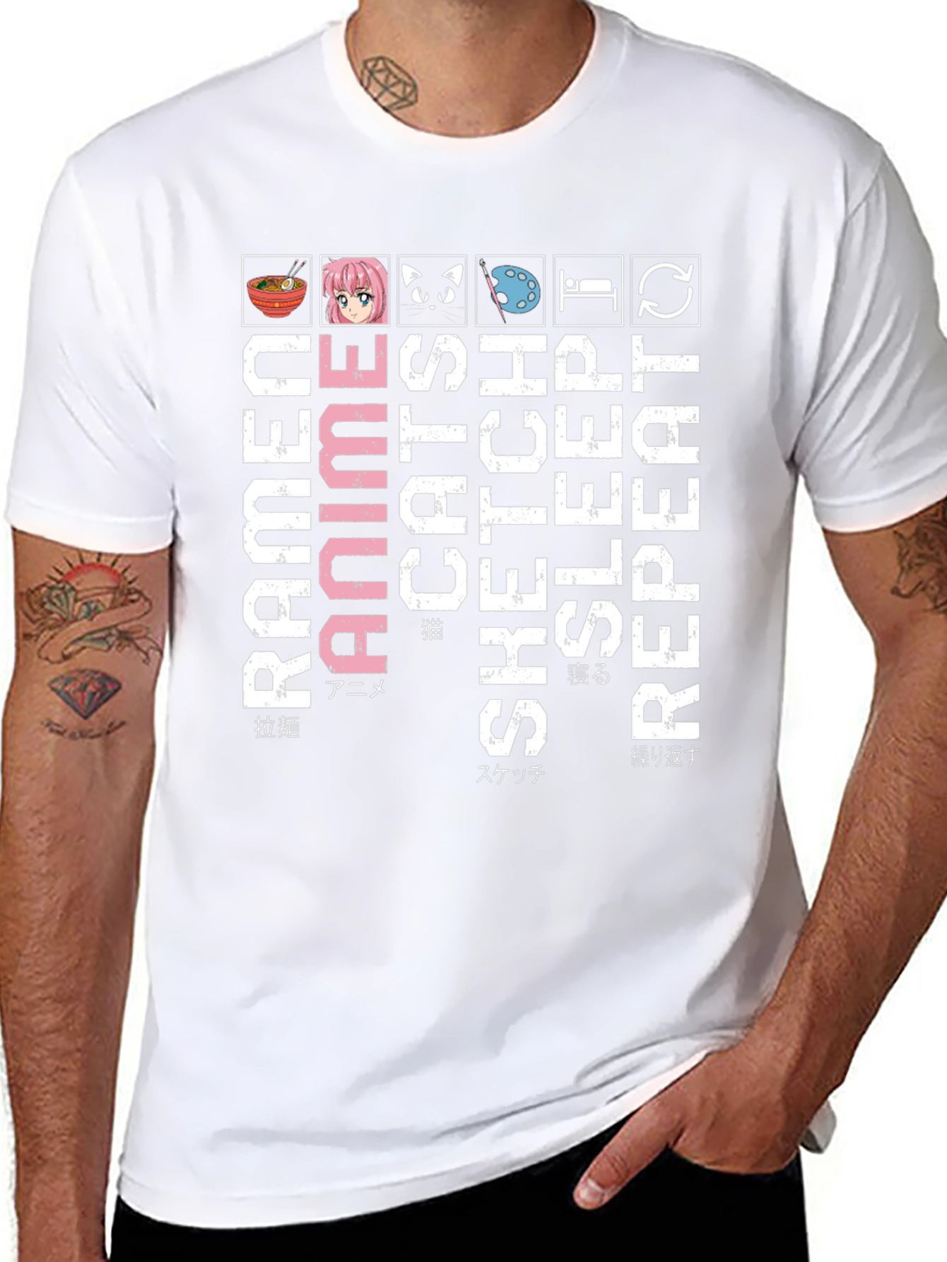 Ramen Anime Cats Sketch Sleep Repeat T-Shirt