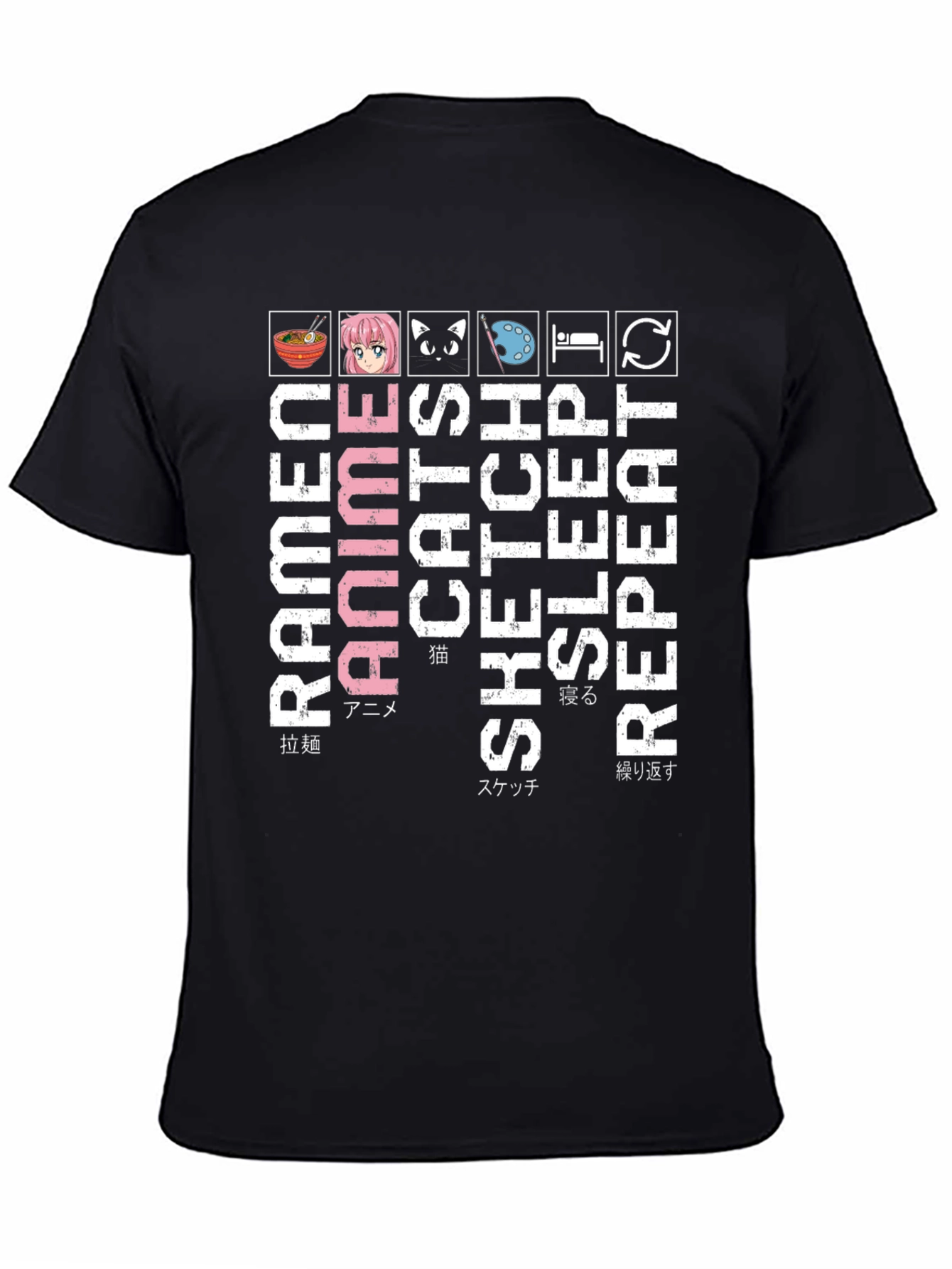 Ramen Anime Cats Sketch Sleep Repeat T-Shirt