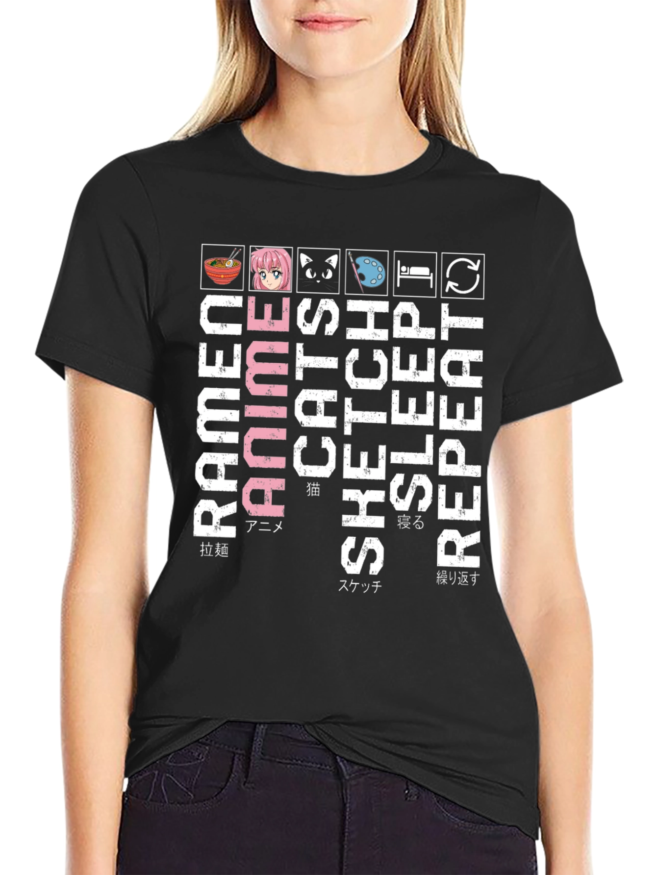 Ramen Anime Cats Sketch Sleep Repeat T-Shirt