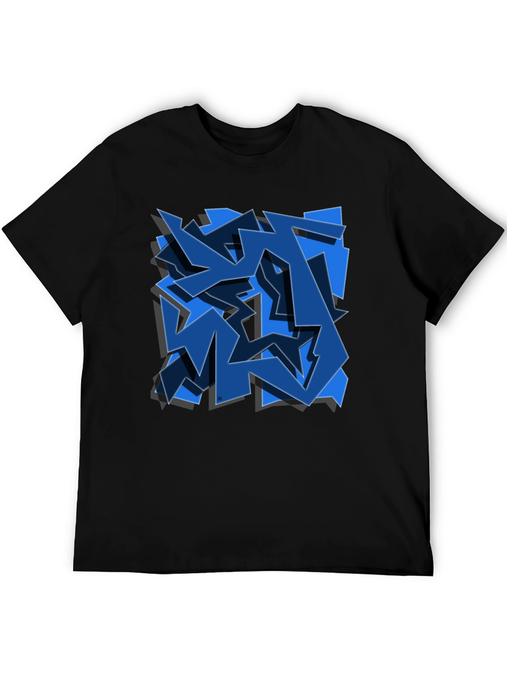 Abstract Blue Graffiti Art Black T-Shirt