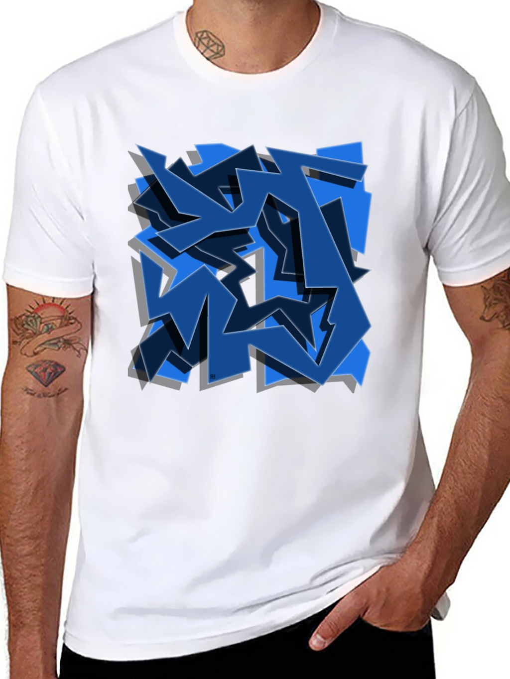 Abstract Blue Graffiti Art Black T-Shirt