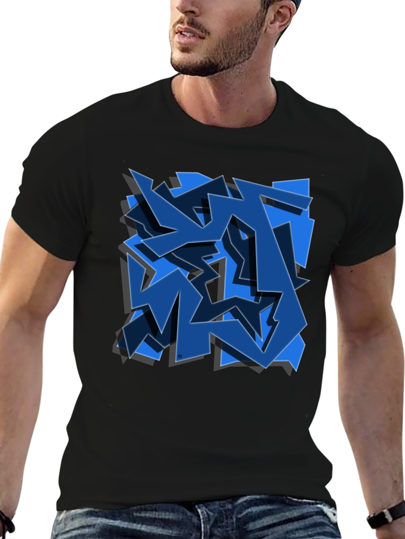 Abstract Blue Graffiti Art Black T-Shirt