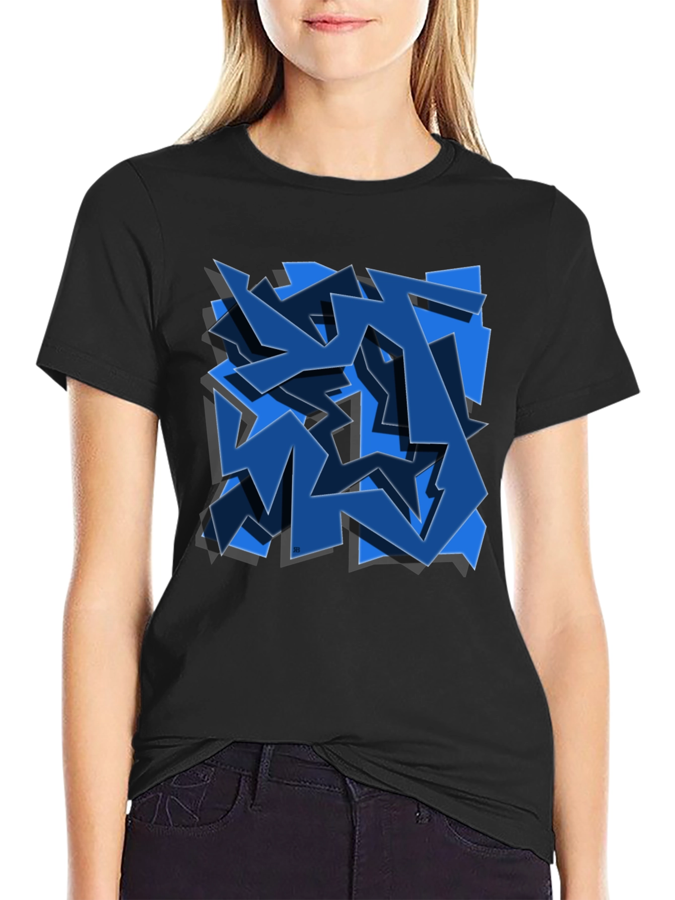 Abstract Blue Graffiti Art Black T-Shirt