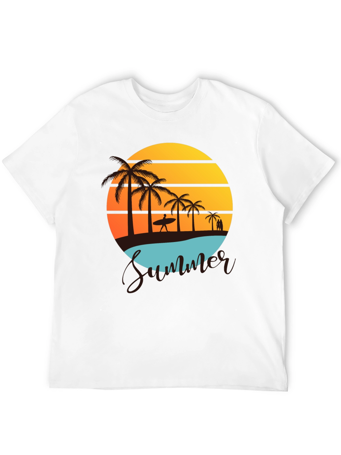 Summer Beach Graphic Tee - Palm Trees & Sunset