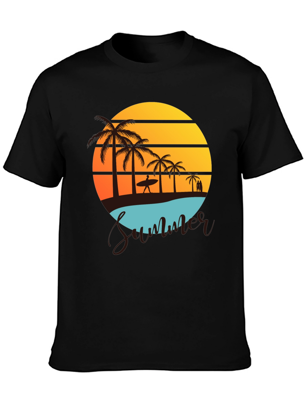 Summer Beach Graphic Tee - Palm Trees & Sunset