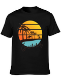Summer Beach Graphic Tee - Palm Trees & Sunset