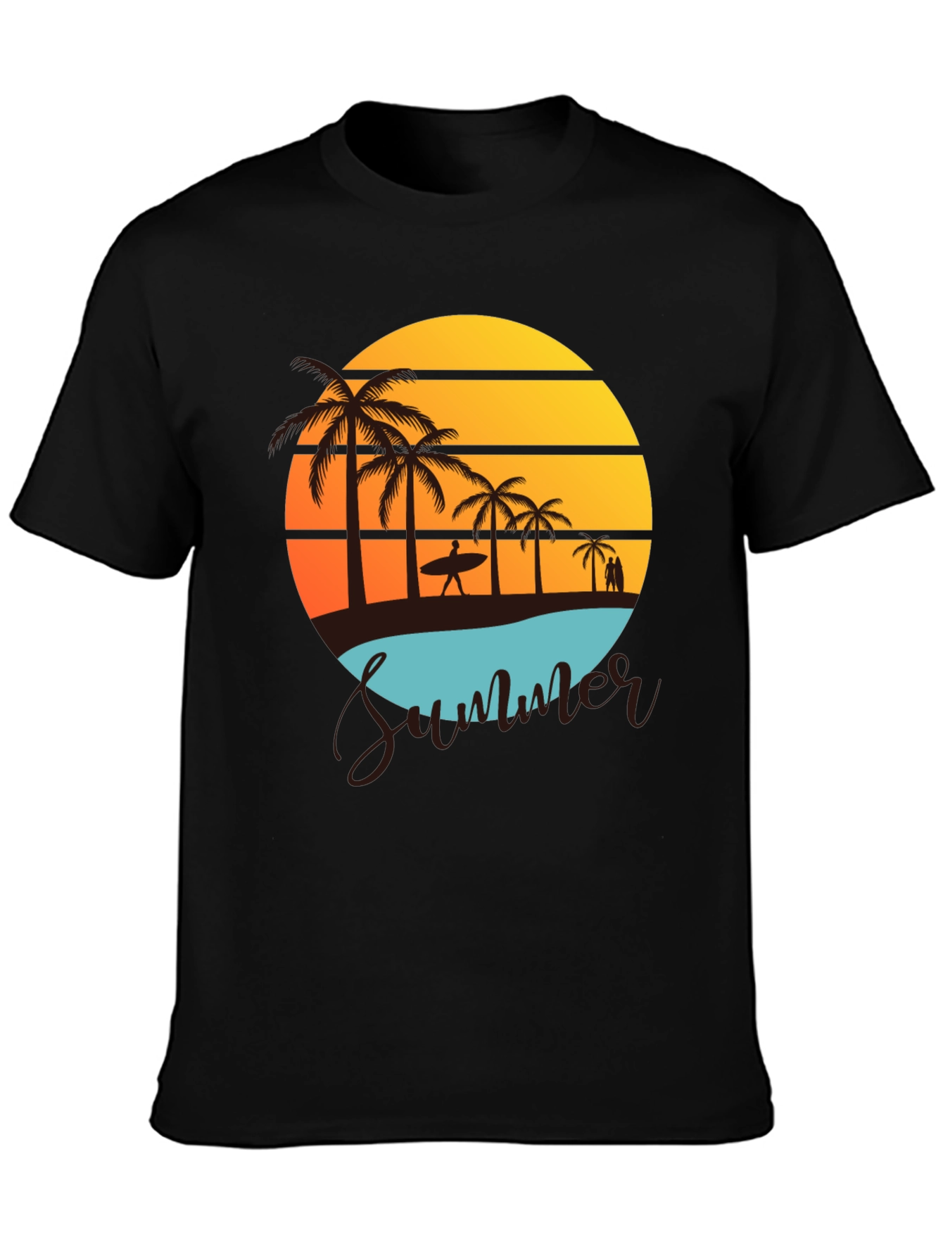 Summer Beach Graphic Tee - Palm Trees & Sunset