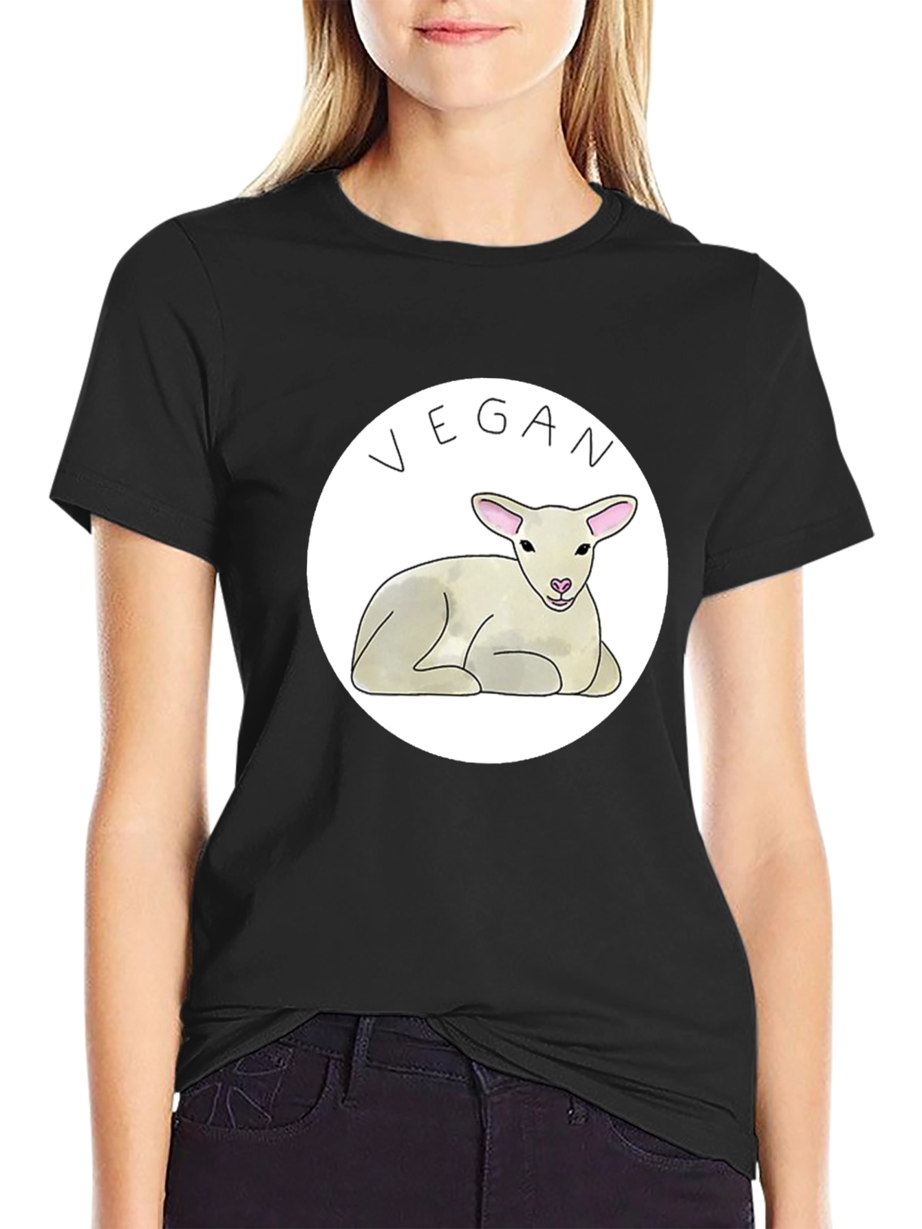 Vegan Lamb Graphic T-Shirt - Black