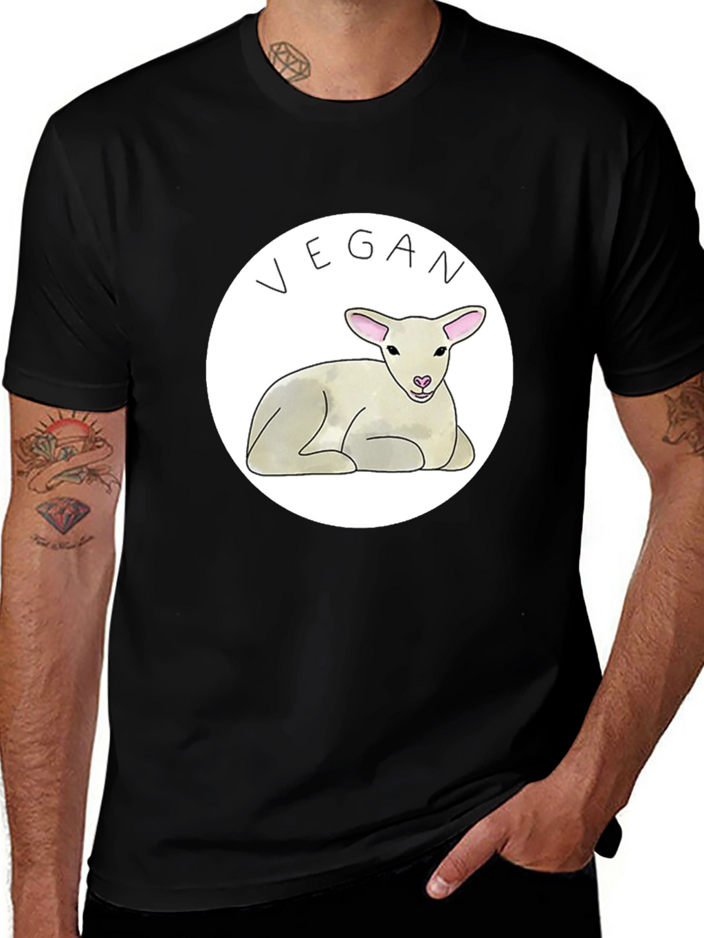 Vegan Lamb Graphic T-Shirt - Black
