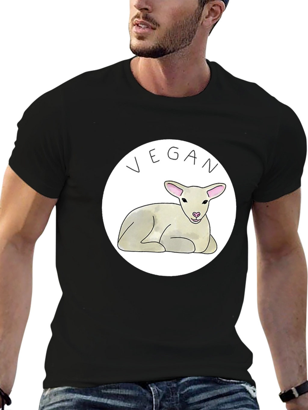 Vegan Lamb Graphic T-Shirt - Black