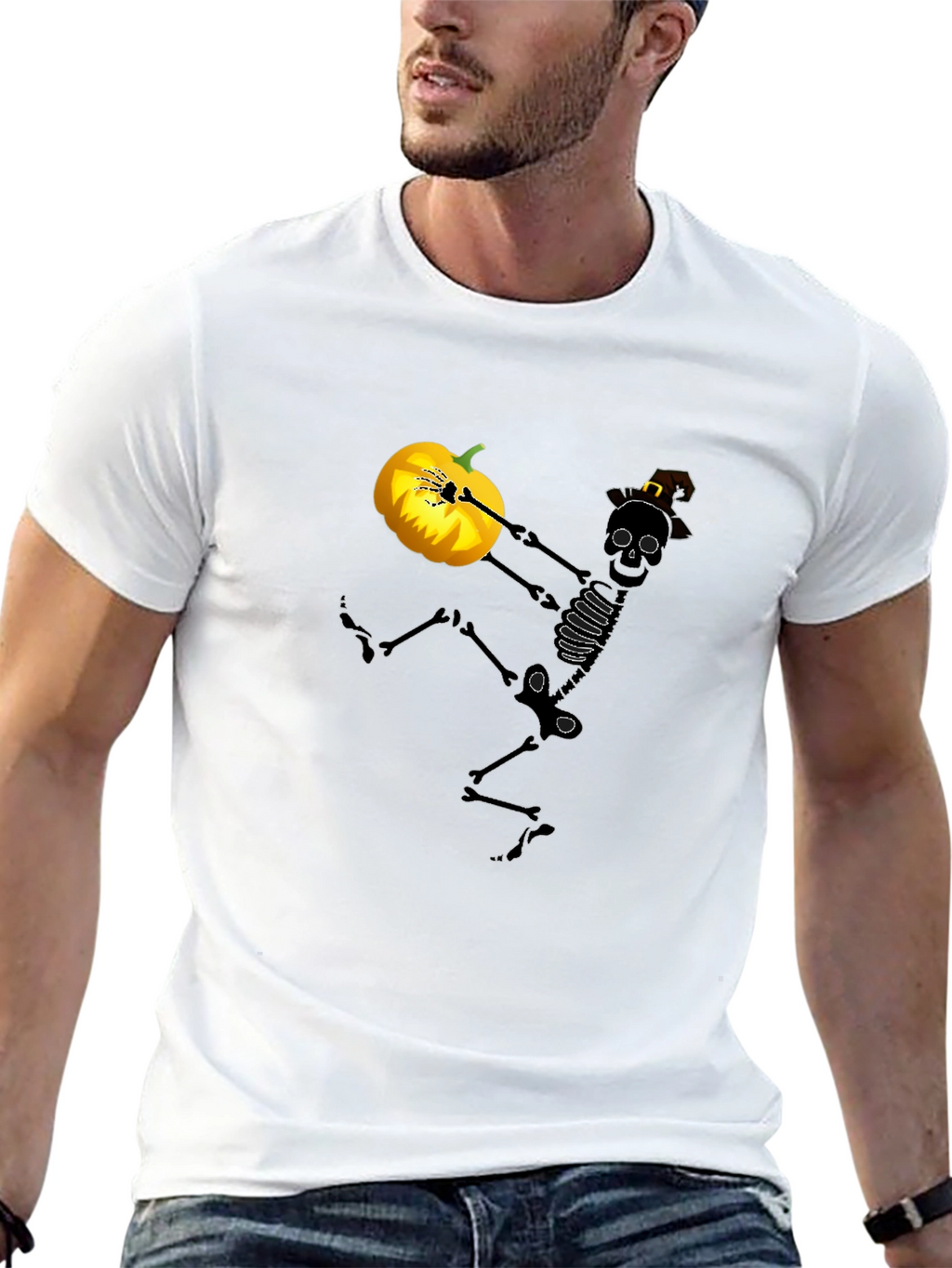 Spooky Skeleton Pumpkin Halloween Graphic Tee