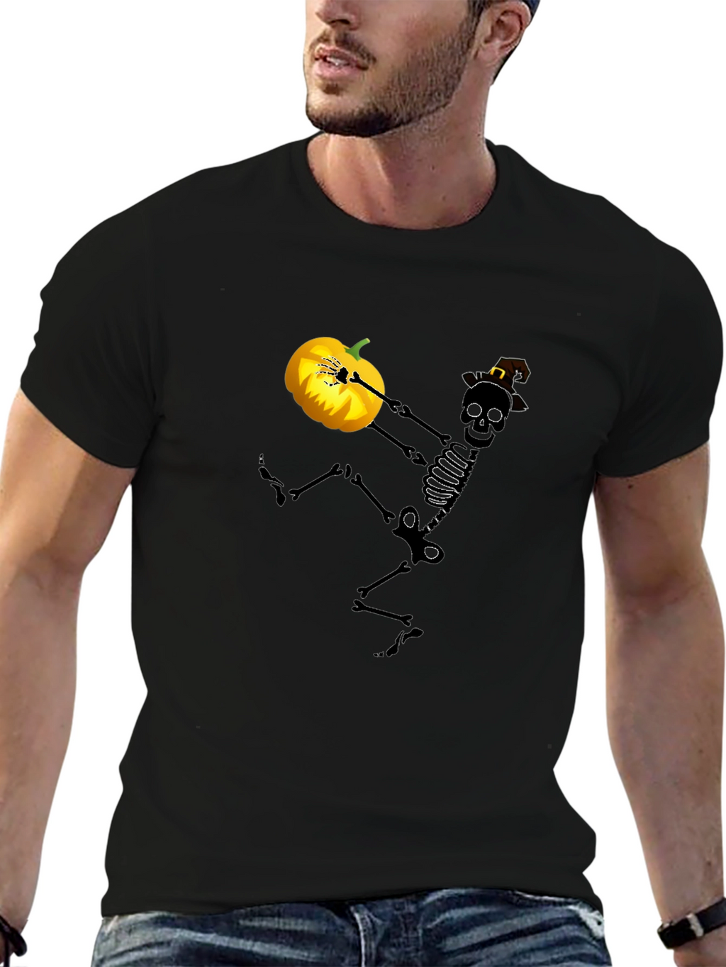 Spooky Skeleton Pumpkin Halloween Graphic Tee