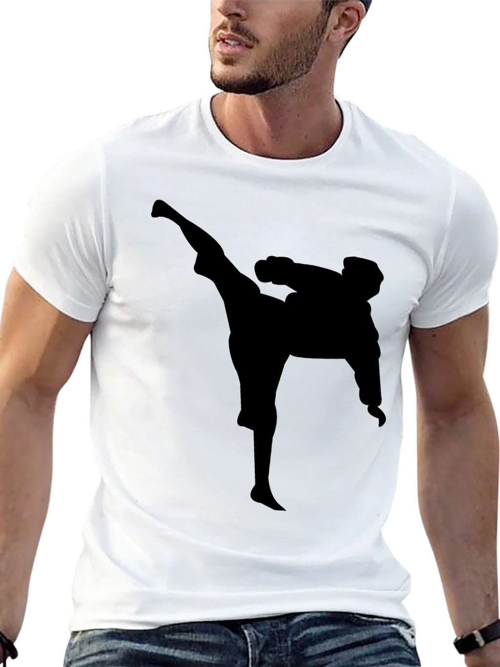 Martial Arts Kick T-Shirt - Black Silhouette Graphic Tee