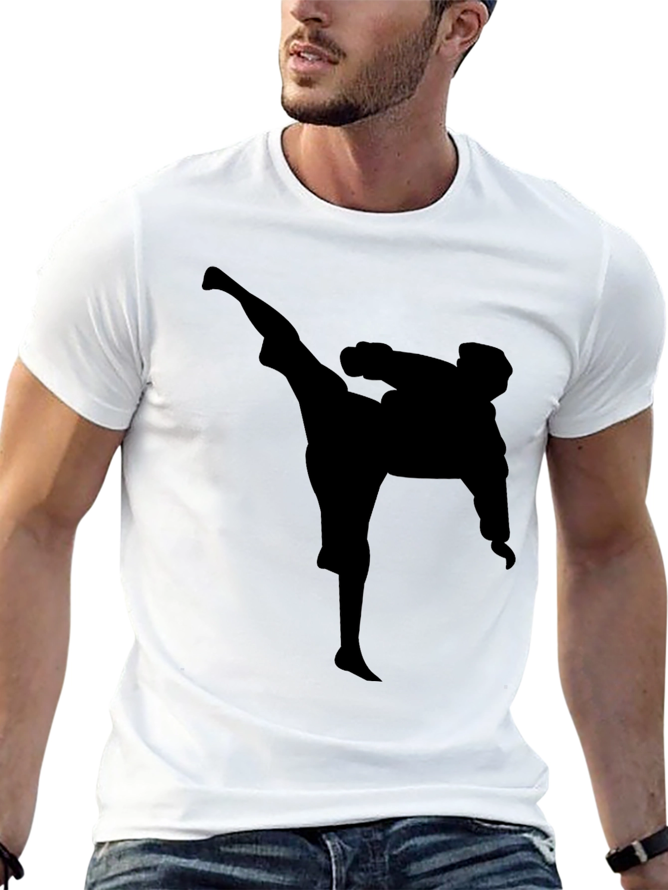 Martial Arts Kick T-Shirt - Black Silhouette Graphic Tee