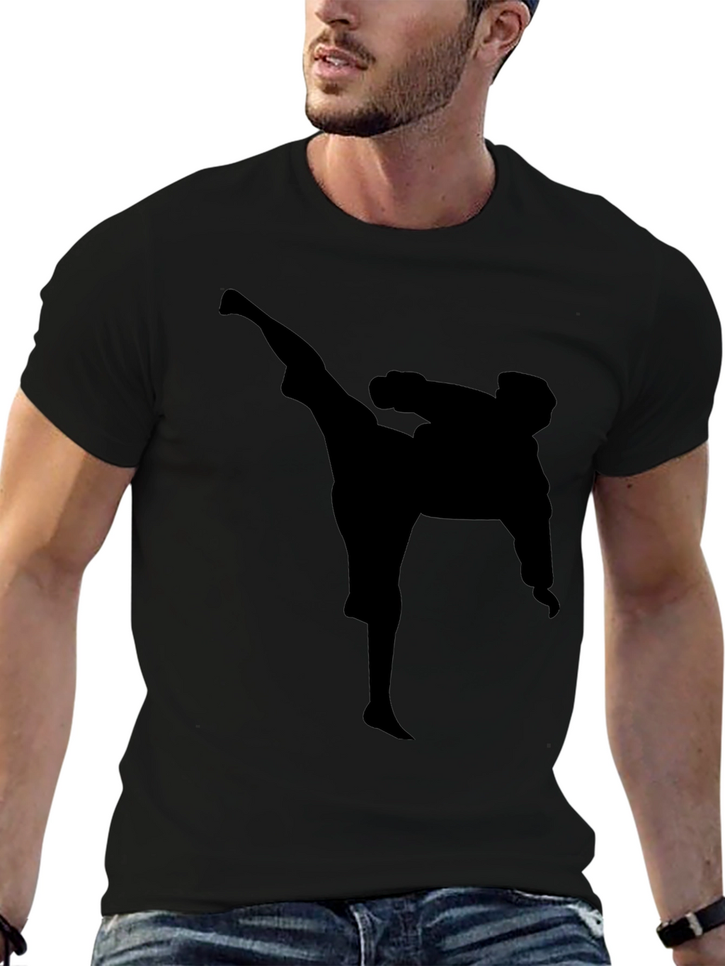 Martial Arts Kick T-Shirt - Black Silhouette Graphic Tee