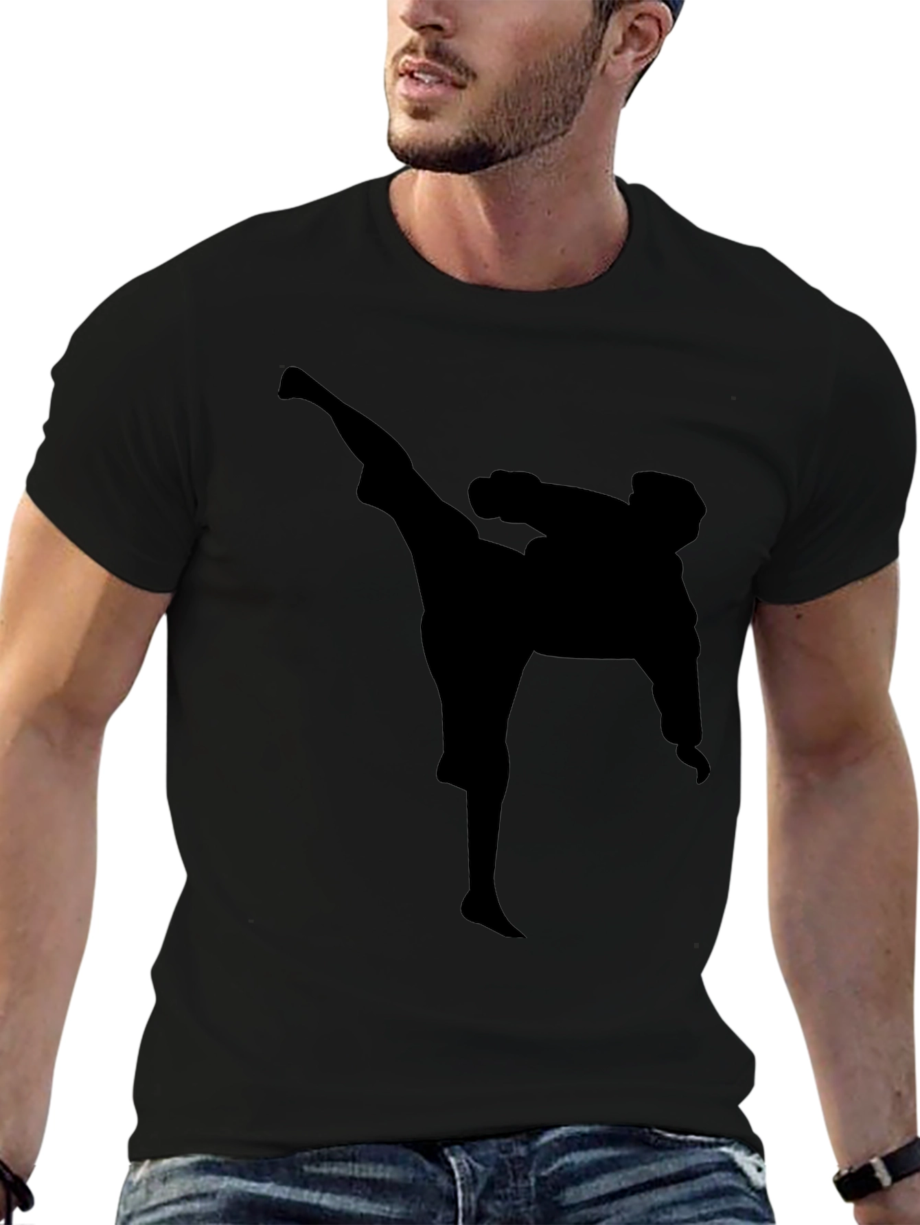 Martial Arts Kick T-Shirt - Black Silhouette Graphic Tee