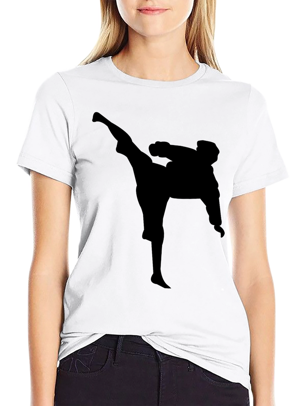 Martial Arts Kick T-Shirt - Black Silhouette Graphic Tee