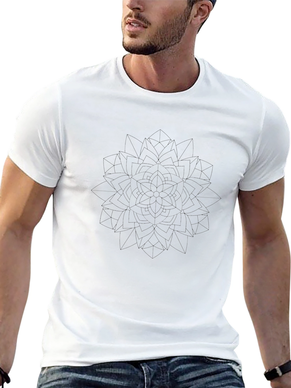 Geometric Mandala Print Black T-Shirt