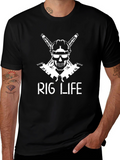 Rig Life Black T-Shirt: Oilfield Skull Design