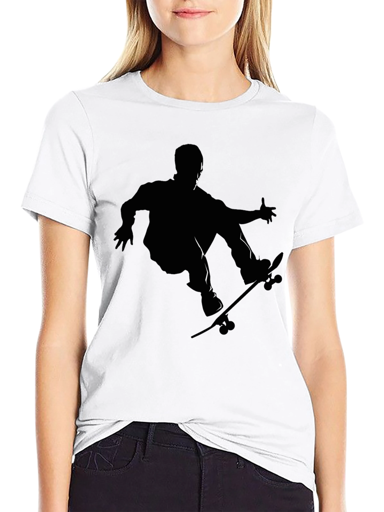 Cool Skater Silhouette Graphic Black T-Shirt