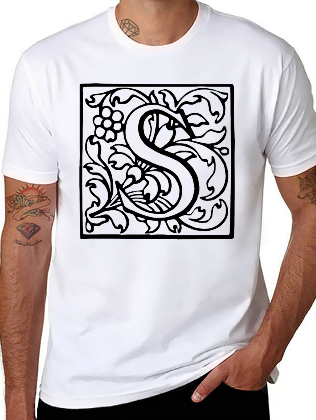 Elegant Letter S Graphic T-Shirt - Black