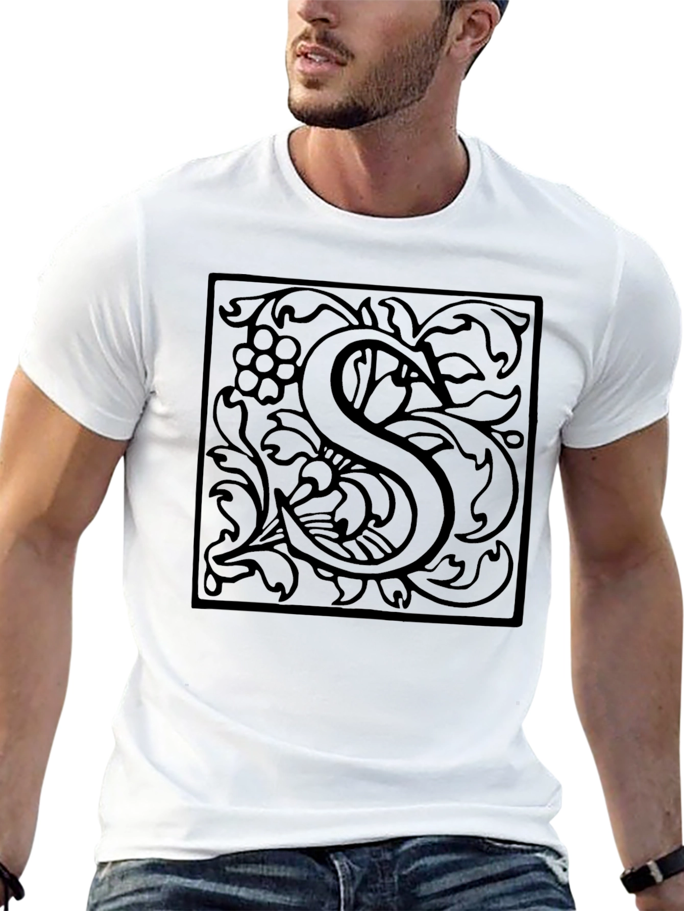 Elegant Letter S Graphic T-Shirt - Black