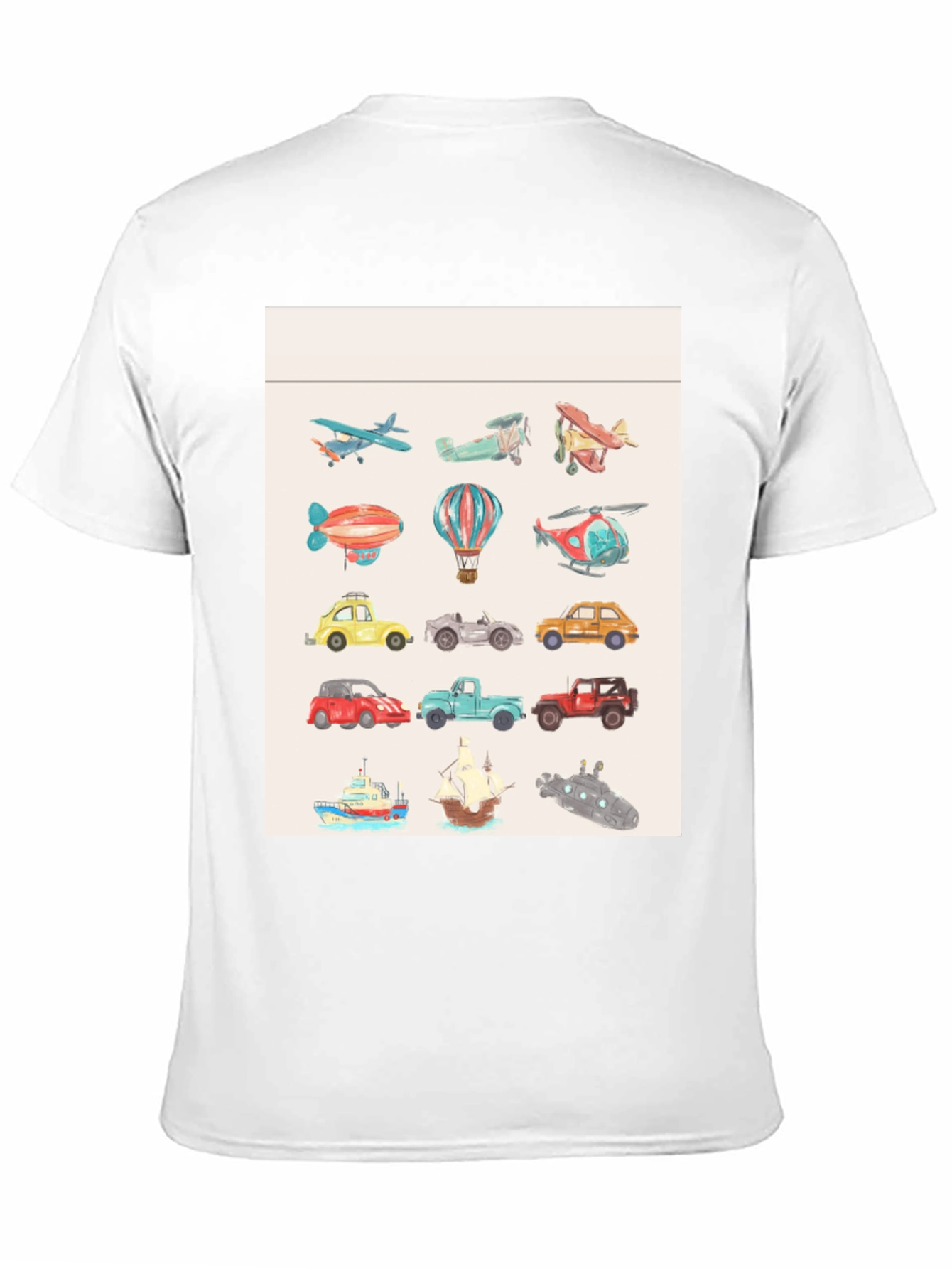 Vehicles Pattern Black T-Shirt