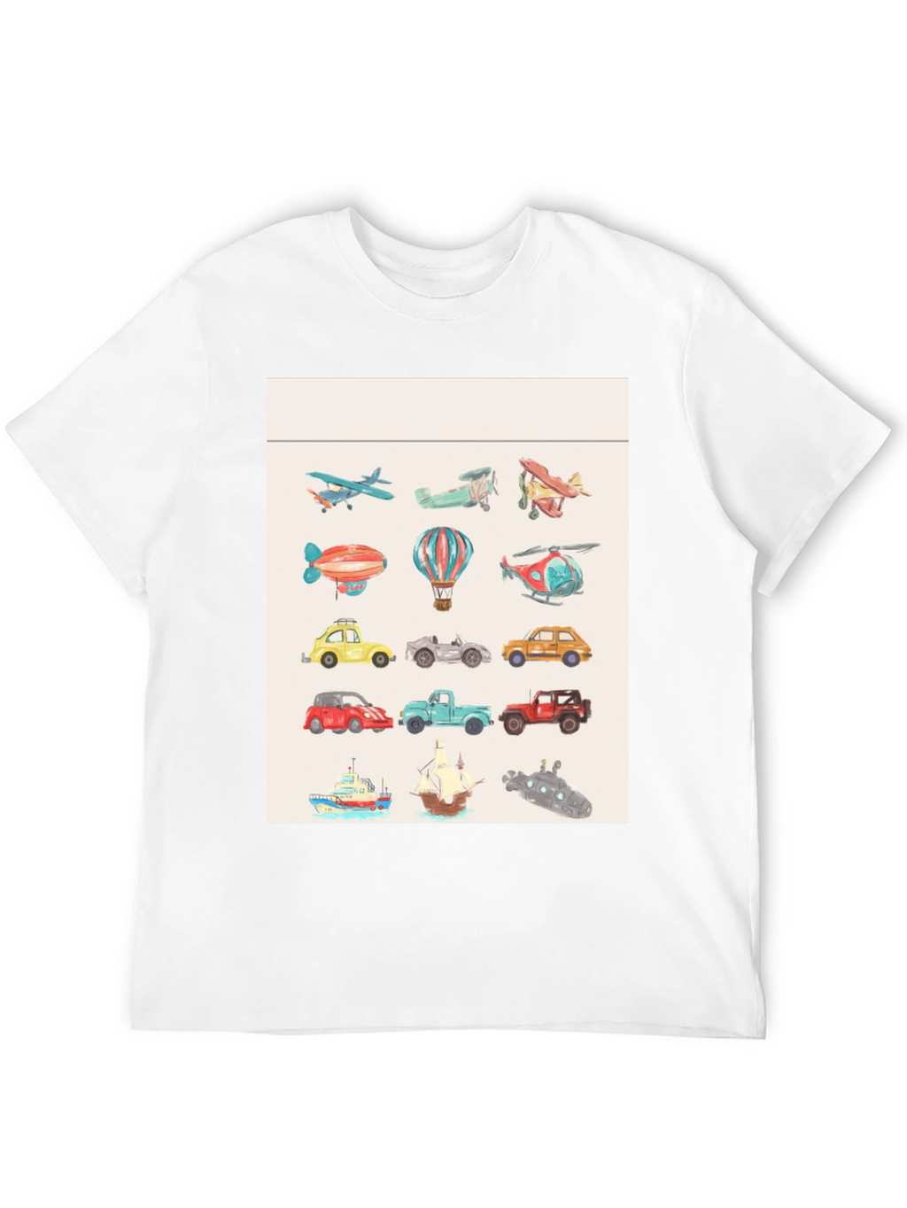 Vehicles Pattern Black T-Shirt
